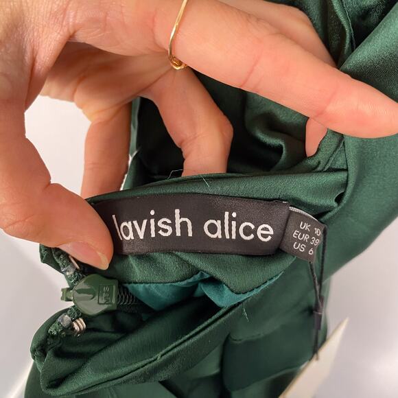 NWT Lavish Alice Satin Cowl Ruched Cocktail Dress in Emerald 6 - Picture 6 of 8